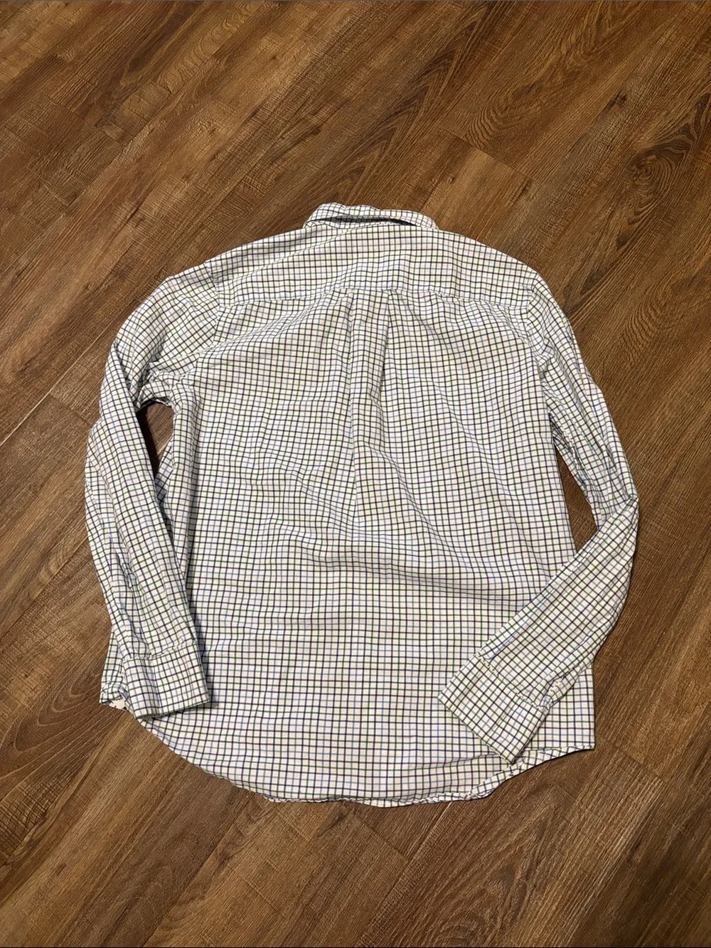 Boy’s Ralph Lauren White Button-Up Shirt with Blue and Green Windowpane Check